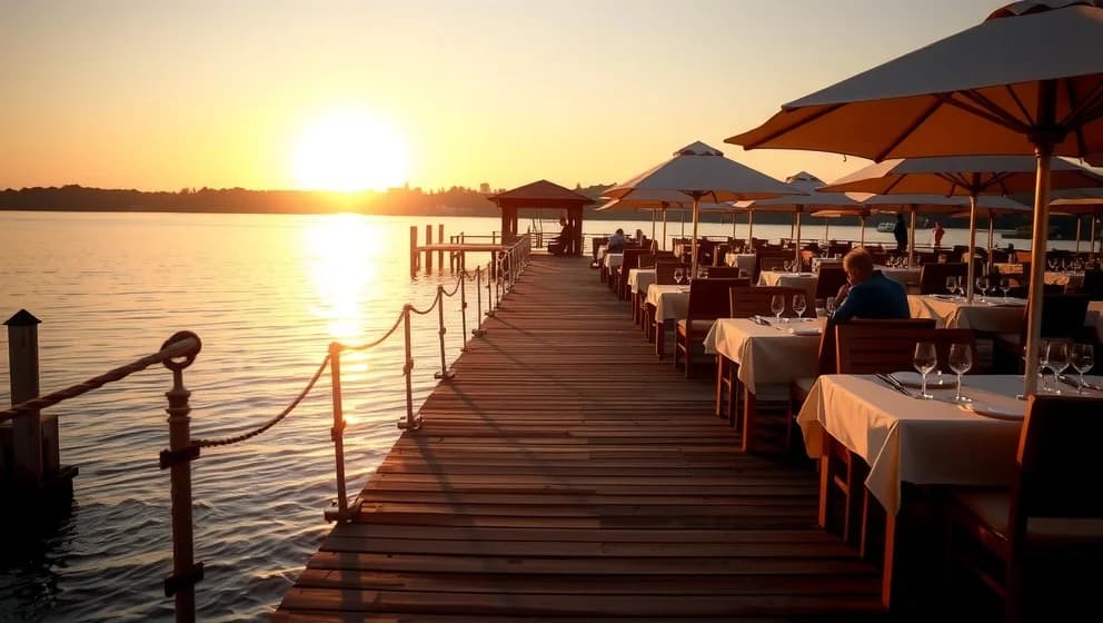 Restaurangen på bryggan vid älven