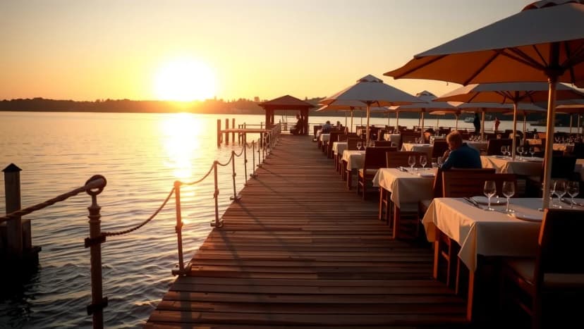 Restaurangen på bryggan vid älven